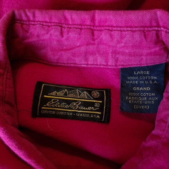 80's Vintage Eddie Bauer Men's Chamois Shirt Dark Garnet Red, Size L - Picture 6 of 6